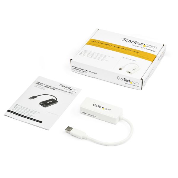 StarTech.com USB 3.0 naar gigabit Ethernet-adapter NIC met USB-poort - wit (USB31000SPTW)