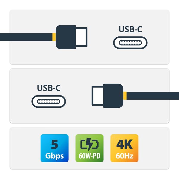 StarTech.com USB-C kabel met Power Delivery (3A) - M/M - 2 m - USB 3.0 (5Gbps) - USB-IF gecertificeerd (USB315CC2M)