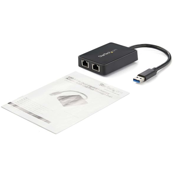StarTech.com USB 3.0 naar 2-poorts gigabit Ethernet-adapter NIC met USB-poort (USB32000SPT)