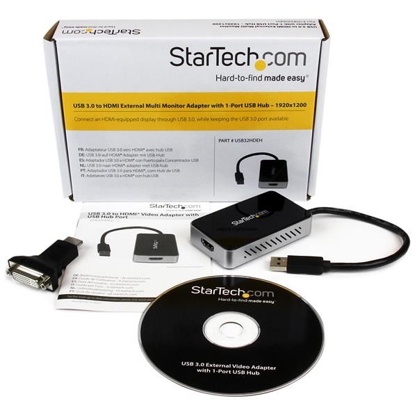 StarTech.com USB 3.0-naar-HDMI externe videokaart Multi Monitor-adapter met 1-poorts USB-hub 1920x1200 / 1080p (USB32HDEH)