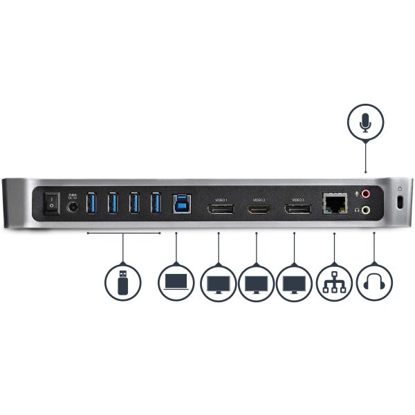 StarTech.com Triple Monitor USB 3.0 Docking Station met 2x 4K DisplayPort & HDMI - 5 Port USB-A Hub (1x Fast-Charge), 3.5mm Audio, GbE - USB Type A Universeel Laptop Dock voor MacOS / Windows (USB3DOCKH2DP)