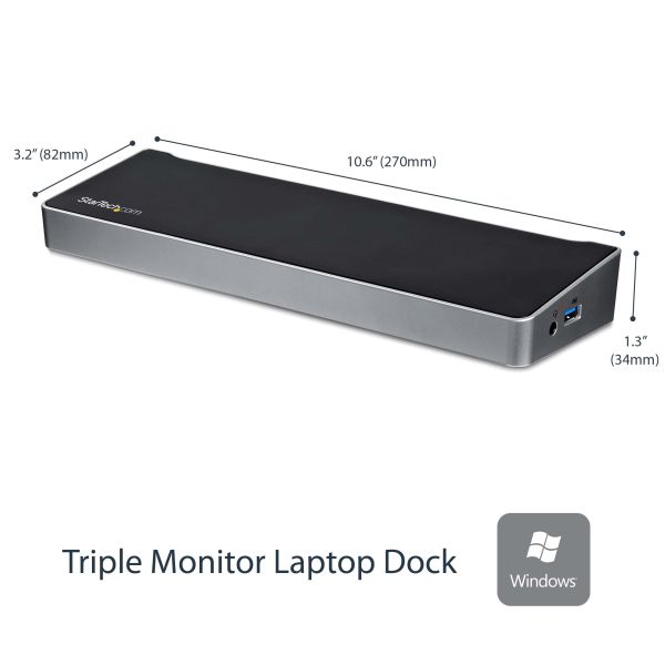StarTech.com Triple Monitor USB 3.0 Docking Station met 2x 4K DisplayPort & HDMI - 5 Port USB-A Hub (1x Fast-Charge), 3.5mm Audio, GbE - USB Type A Universeel Laptop Dock voor MacOS / Windows (USB3DOCKH2DP)