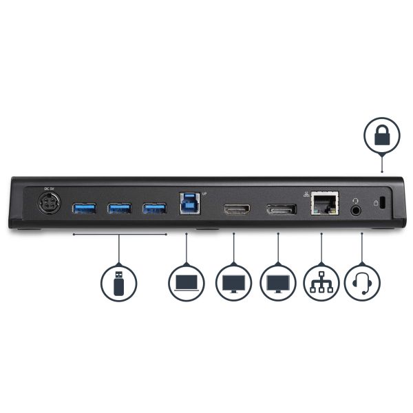 StarTech.com USB 3.0 Dock, Dual Monitor met HDMI & 4K DisplayPort, USB 3.0 naar 4x USB-A, Ethernet, HDMI en DP, Universeel USB Type A Laptop Docking Station voor Mac & Windows (USB3DOCKHDPC)