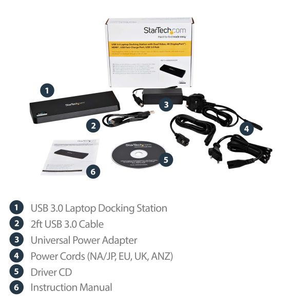 StarTech.com USB 3.0 Dock, Dual Monitor met HDMI & 4K DisplayPort, USB 3.0 naar 4x USB-A, Ethernet, HDMI en DP, Universeel USB Type A Laptop Docking Station voor Mac & Windows (USB3DOCKHDPC)