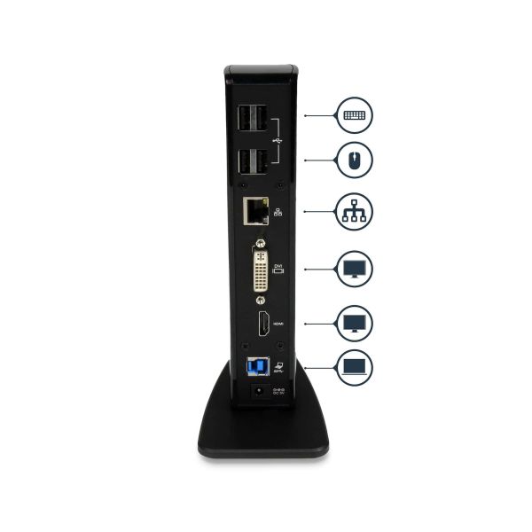StarTech.com Dual Monitor USB 3.0 Laptop Docking Station met HDMI & DVI/VGA, 6x USB-A Hub, GbE, Audio, Universeel Type-A Dock, Windows/macOS/ChromeOS (USB3SDOCKHD)
