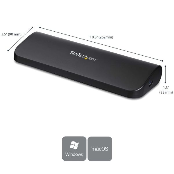 StarTech.com Dual Monitor USB 3.0 Laptop Docking Station met HDMI/DVI/VGA, 3x USB-A Hub, GbE, Audio, Universeel Type-A Dock voor Windows/macOS/ChromeOS, TAA Compliant (USB3SDOCKHDV)