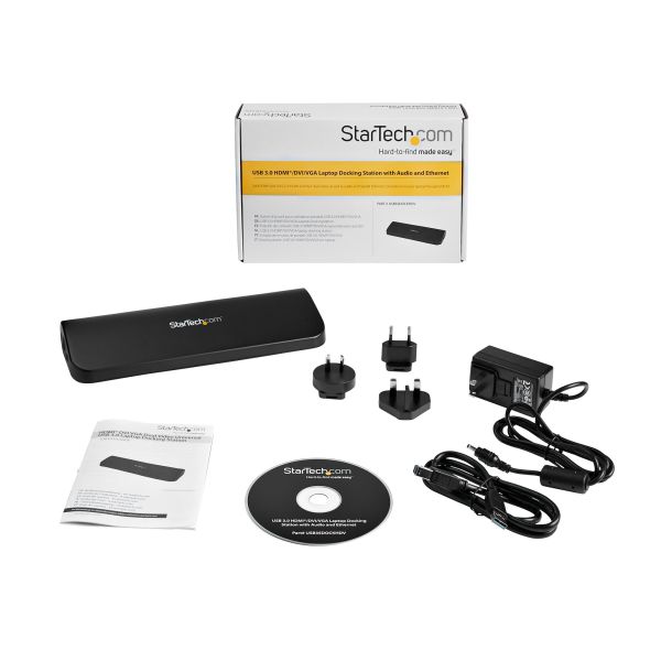 StarTech.com Dual Monitor USB 3.0 Laptop Docking Station met HDMI/DVI/VGA, 3x USB-A Hub, GbE, Audio, Universeel Type-A Dock voor Windows/macOS/ChromeOS, TAA Compliant (USB3SDOCKHDV)
