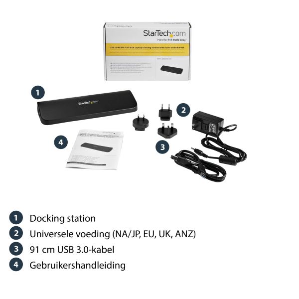 StarTech.com Dual Monitor USB 3.0 Laptop Docking Station met HDMI/DVI/VGA, 3x USB-A Hub, GbE, Audio, Universeel Type-A Dock voor Windows/macOS/ChromeOS, TAA Compliant (USB3SDOCKHDV)