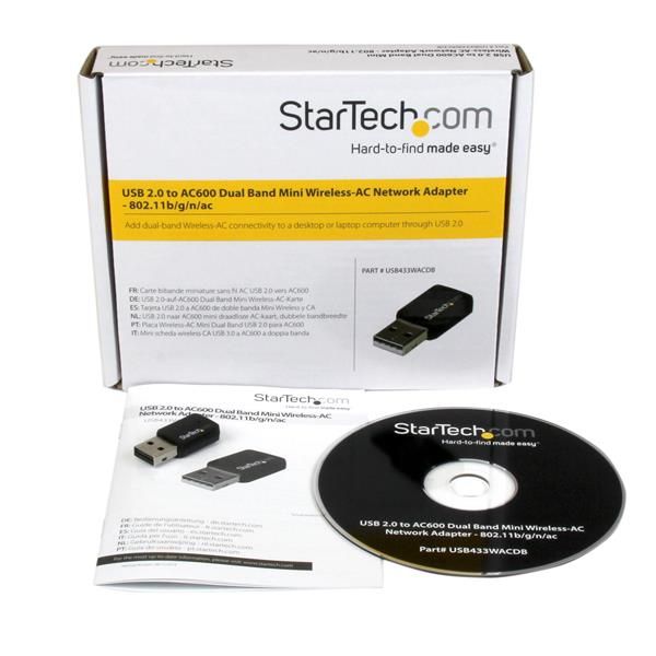 StarTech.com USB 2.0 AC600 mini-dubbelband draadloze-AC netwerkadapter 1T1R 802.11ac wifi-adapter (USB433WACDB)