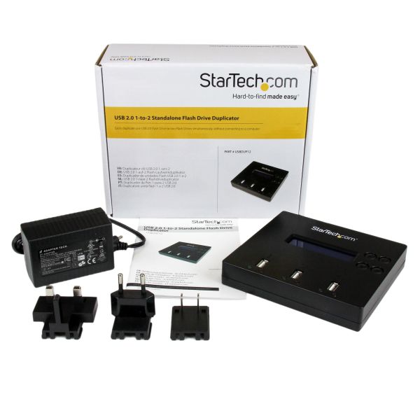StarTech.com Standalone 1 naar 2 USB Thumb Drive Cloner en Wisser, Multiple USB Flash Drive Kloner, System/File/Whole-Drive Copy aan 1.5 GB/min, Single en 3-Pass Erase, LCD Display (USBDUP12)