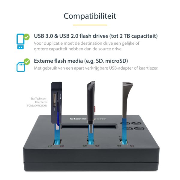 StarTech.com Standalone 1 naar 2 USB Thumb Drive Cloner en Wisser, Multiple USB Flash Drive Kloner, System/File/Whole-Drive Copy aan 1.5 GB/min, Single en 3-Pass Erase, LCD Display (USBDUP12)