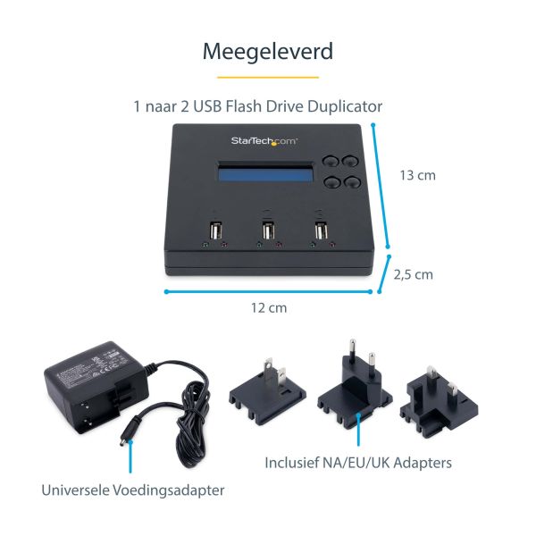 StarTech.com Standalone 1 naar 2 USB Thumb Drive Cloner en Wisser, Multiple USB Flash Drive Kloner, System/File/Whole-Drive Copy aan 1.5 GB/min, Single en 3-Pass Erase, LCD Display (USBDUP12)