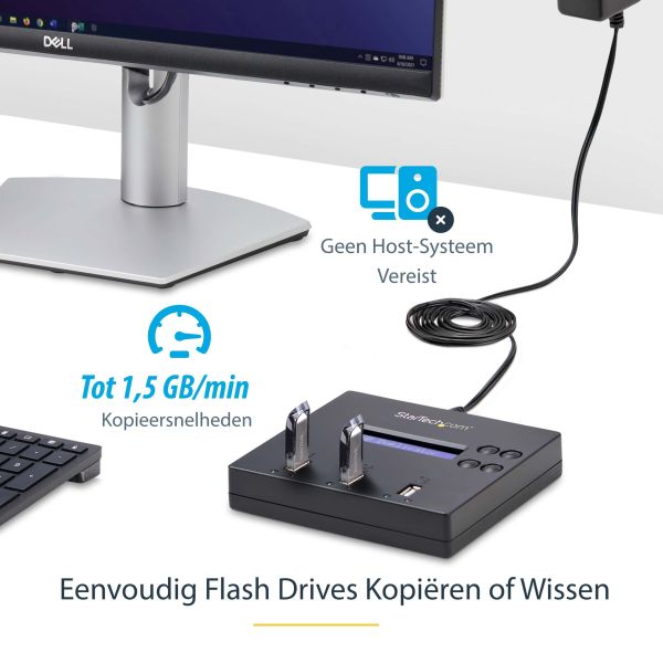 StarTech.com Standalone 1 naar 2 USB Thumb Drive Cloner en Wisser, Multiple USB Flash Drive Kloner, System/File/Whole-Drive Copy aan 1.5 GB/min, Single en 3-Pass Erase, LCD Display (USBDUP12)