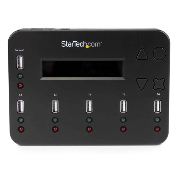 StarTech.com Standalone 1 naar 5 USB Thumb Drive Cloner en Wisser, Multiple USB Flash Drive Kloner,System/File/Whole-Drive Copy aan 1.5 GB/min, Single en 3-Pass Erase, LCD Display (USBDUP15)