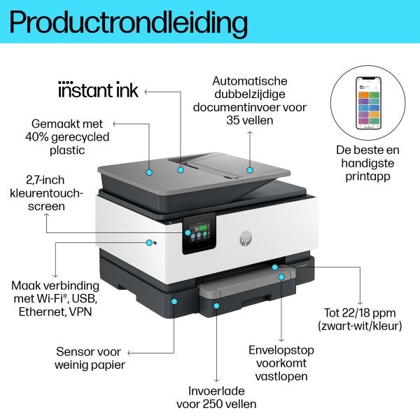 HP OfficeJet Pro 9120e Draadloos All-in-One Kleur Printer, Instant Ink; Dubbelzijdig printen (403X8B#686)
