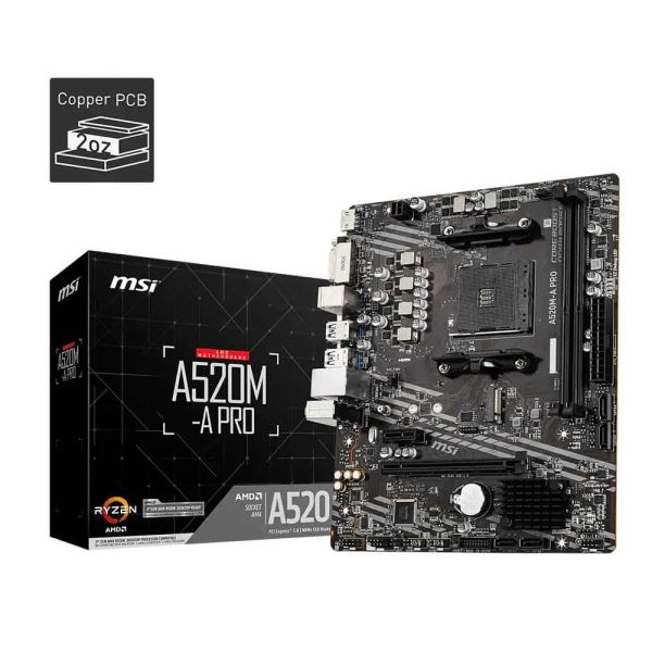 MSI Motherboard AMD A520 SAM4 MicroATX Memory DDR4 Memory Slots 2 (A520M-APRO)