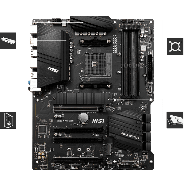 MSI Motherboard AMD B550 Socket AM4 ATX Memory DDR4 Memory Slots 4 (B550-APRO)