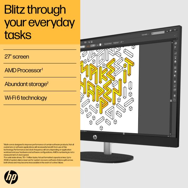 HP 27-cr0000na AMD Ryzen 7 7730U 16GB RAM 512GB SSD 27  Windows 11 Home All-in-One PC - White - BM5L9EA#ABU (BM5L9EA)