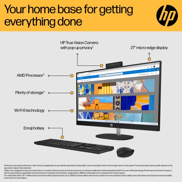 HP 27-cr0000na AMD Ryzen 7 7730U 16GB RAM 512GB SSD 27  Windows 11 Home All-in-One PC - White - BM5L9EA#ABU (BM5L9EA)