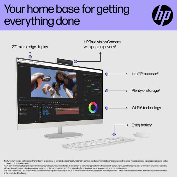 HP 27-cr0045na Intel Core i5-1335U 8GB RAM 512GB SSD 27  Windows 11 Home All-in-One PC - White - BM5M1EA#ABU (BM5M1EA)