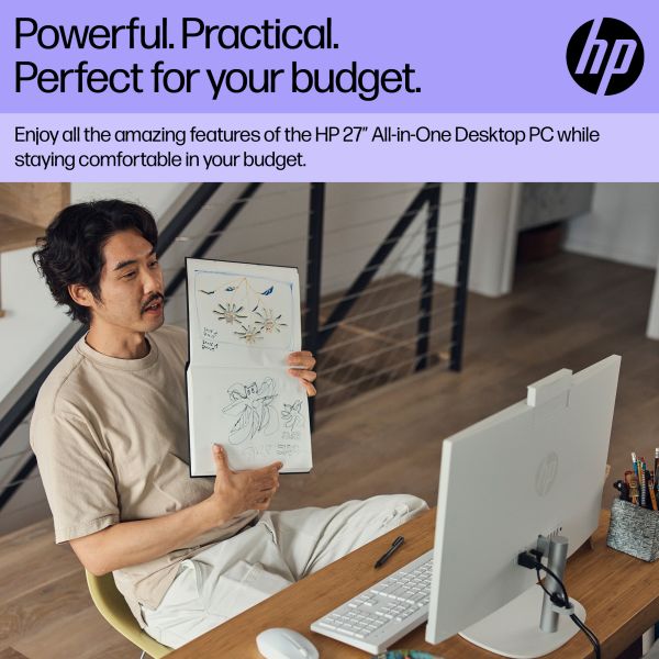 HP 27-cr0045na Intel Core i5-1335U 8GB RAM 512GB SSD 27  Windows 11 Home All-in-One PC - White - BM5M1EA#ABU (BM5M1EA)