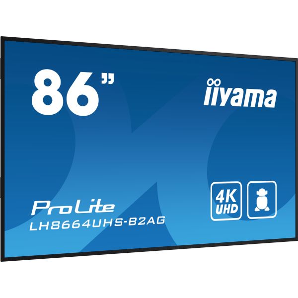 iiyama LH8664UHS-B2AG beeldkrant Digitale signage flatscreen 2,17 m (85.6") Wifi 500 cd/m² 4K Ultra HD Zwart Type processor Android 11 24/7 (LH8664UHS-B2AG)
