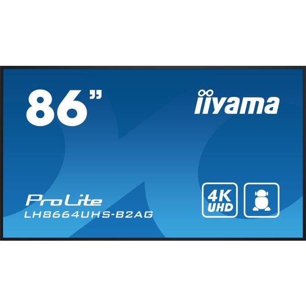iiyama LH8664UHS-B2AG beeldkrant Digitale signage flatscreen 2,17 m (85.6") Wifi 500 cd/m² 4K Ultra HD Zwart Type processor Android 11 24/7 (LH8664UHS-B2AG)