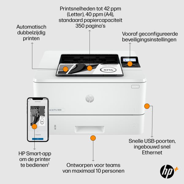 HP LaserJet Pro HP 4002dne printer, Zwart-wit, Printer voor Kleine en middelgrote ondernemingen, Print, HP+; Geschikt voor HP Instant Ink; printen vanaf telefoon of tablet; Dubbelzijdig afdrukken (2Z605E#B19) HP LaserJet Pro HP 4002dne printer, Zwart-wit, Printer voor Kleine en middelgrote ondernemingen, Print, HP+; Geschikt voor HP Instant Ink; printen vanaf telefoon of tablet; Dubbelzijdig afdrukken (2Z605E#B19)