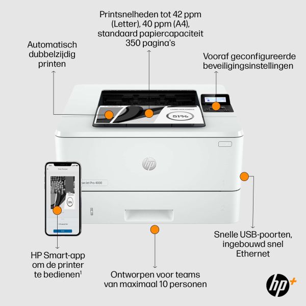 HP LaserJet Pro HP 4002dne printer, Zwart-wit, Printer voor Kleine en middelgrote ondernemingen, Print, HP+; Geschikt voor HP Instant Ink; printen vanaf telefoon of tablet; Dubbelzijdig afdrukken (2Z605E#B19) HP LaserJet Pro HP 4002dne printer, Zwart-wit, Printer voor Kleine en middelgrote ondernemingen, Print, HP+; Geschikt voor HP Instant Ink; printen vanaf telefoon of tablet; Dubbelzijdig afdrukken (2Z605E#B19)