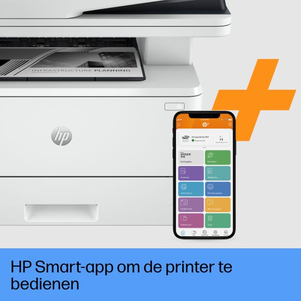 HP LaserJet Pro MFP 4102fdwe printer, Zwart-wit, Printer voor Kleine en middelgrote ondernemingen, Printen, kopiëren, scannen, faxen, Dubbelzijdig printen; Dubbelzijdig scannen; Scannen naar e-mail; USB-poort voorzijde (2Z624E#B19)