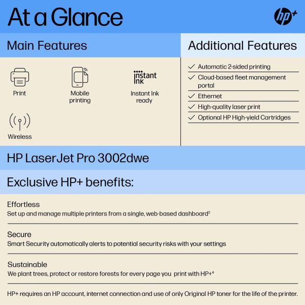 HP LaserJet Pro 3002dwe printer, Zwart-wit, Printer voor Kleine en middelgrote ondernemingen, Print, Dubbelzijdig afdrukken (3G652E#B19) HP LaserJet Pro 3002dwe printer, Zwart-wit, Printer voor Kleine en middelgrote ondernemingen, Print, Dubbelzijdig afdrukken (3G652E#B19)