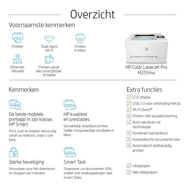 HP Color LaserJet Pro M255nw, Print, Optimale beveiliging; Dual-band Wi-Fi (7KW63A#B19) HP Color LaserJet Pro M255nw, Print, Optimale beveiliging; Dual-band Wi-Fi (7KW63A#B19)