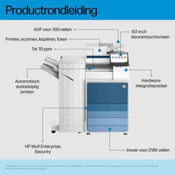 HP Color LaserJet Enterprise Flow LaserJet Enterprise 8601z+ Multifunction Zwart-wit Printer, Alleen Ethernet; Dubbelzijdig; Kopieerapparaat, scanner (AQ1E3A#B19)