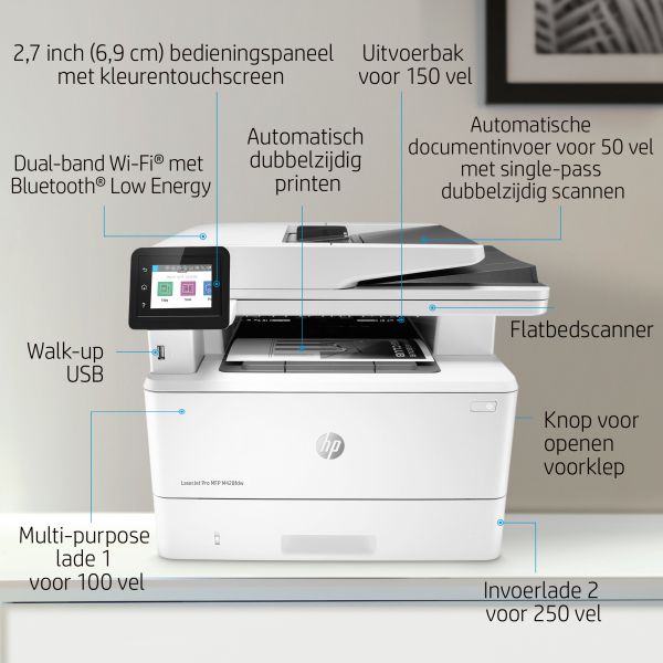 HP LaserJet Pro MFP M428fdw, Printen, kopiëren, scannen, fax, e-mail, Scannen naar e-mail; Dubbelzijdig scannen (W1A30A#B19)