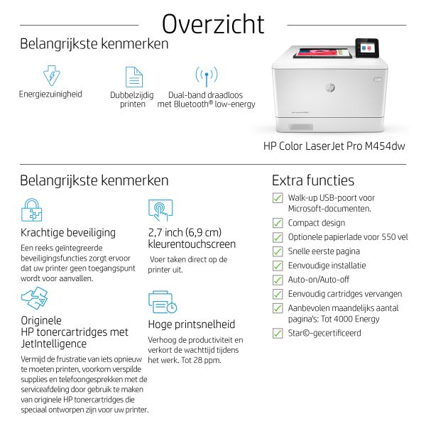 HP Color LaserJet Pro M454dw, Print, Printen via de USB-poort aan voorzijde; Dubbelzijdig printen (W1Y45A#B19)
