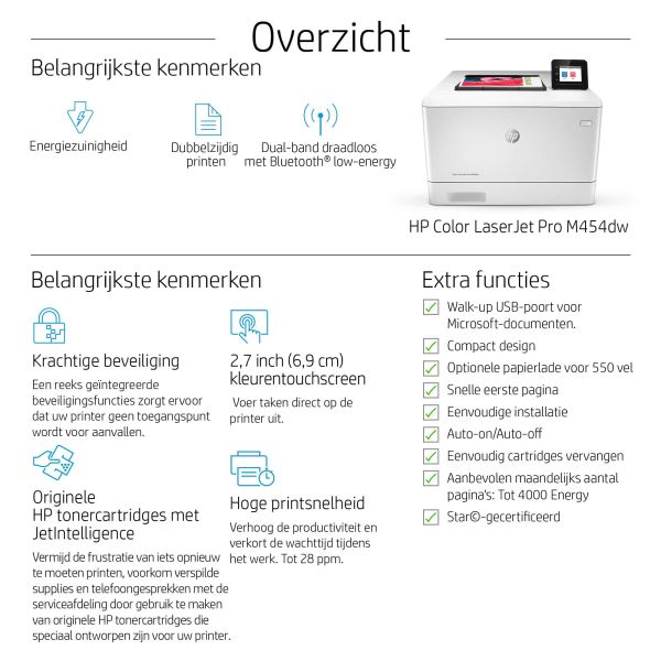 HP Color LaserJet Pro M454dw, Print, Printen via de USB-poort aan voorzijde; Dubbelzijdig printen (W1Y45A#B19)