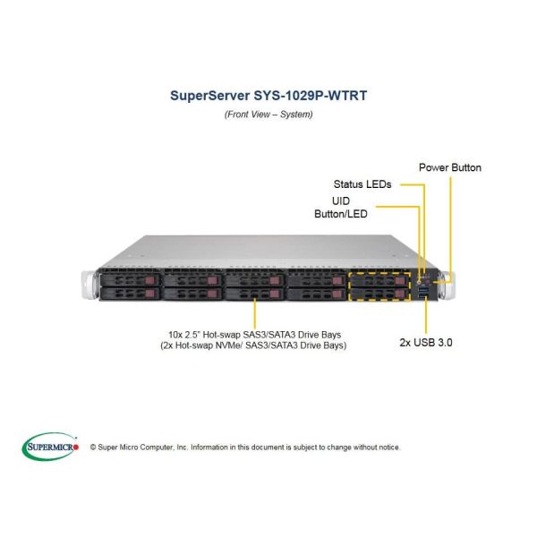 Supermicro SuperServer 1029P-WTRT Intel C622 LGA 3647 (Socket P) Rack (1U) Zwart (SYS-1029P-WTRT)