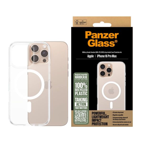 PanzerGlass ® HardCase Transparent w. White MagSafe iPhone 16 Pro Max mobiele telefoon behuizingen Hoes Transparant (1294)