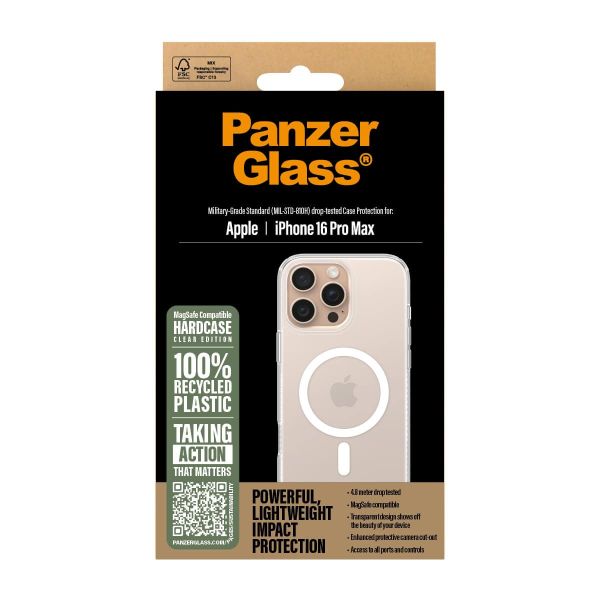 PanzerGlass ® HardCase Transparent w. White MagSafe iPhone 16 Pro Max mobiele telefoon behuizingen Hoes Transparant (1294)