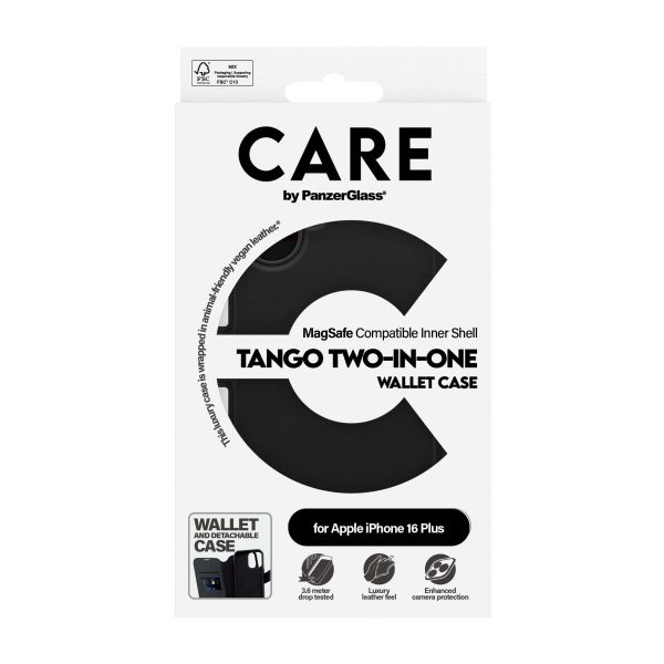 PanzerGlass CARE™ by ® Tango 2-in-1 Wallet Case w. MagSafe iPhone 16 Plus mobiele telefoon behuizingen Hoes Zwart (1331)