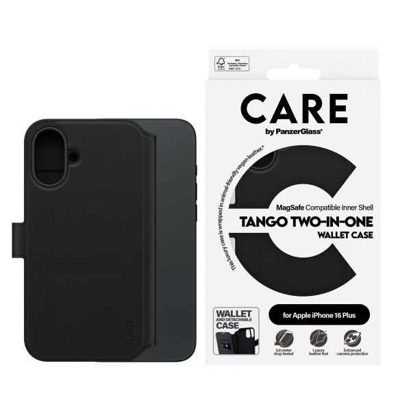 PanzerGlass CARE™ by ® Tango 2-in-1 Wallet Case w. MagSafe iPhone 16 Plus mobiele telefoon behuizingen Hoes Zwart (1331)