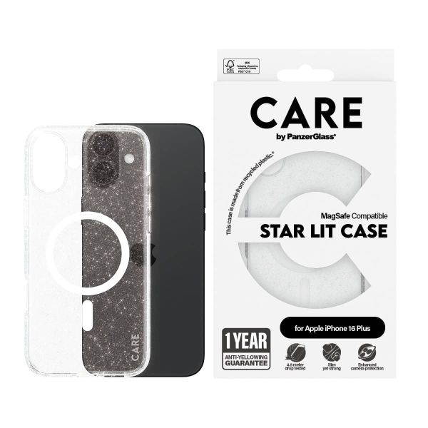 PanzerGlass CARE™ by ® Star Lit Case w. White MagSafe iPhone 16 Plus mobiele telefoon behuizingen Hoes Transparant (1343)