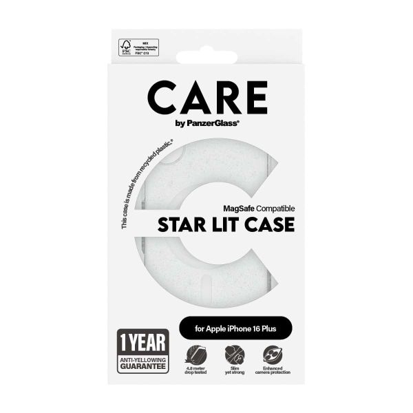 PanzerGlass CARE™ by ® Star Lit Case w. White MagSafe iPhone 16 Plus mobiele telefoon behuizingen Hoes Transparant (1343)