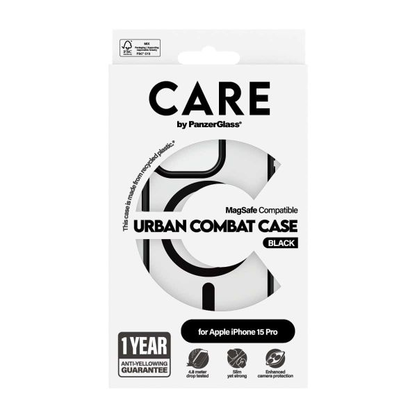 PanzerGlass CARE™ by ® Urban Combat Case Transparent w. Black MagSafe iPhone 15 Pro mobiele telefoon behuizingen 15,5 cm (6.12") Hoes Zwart (1426)