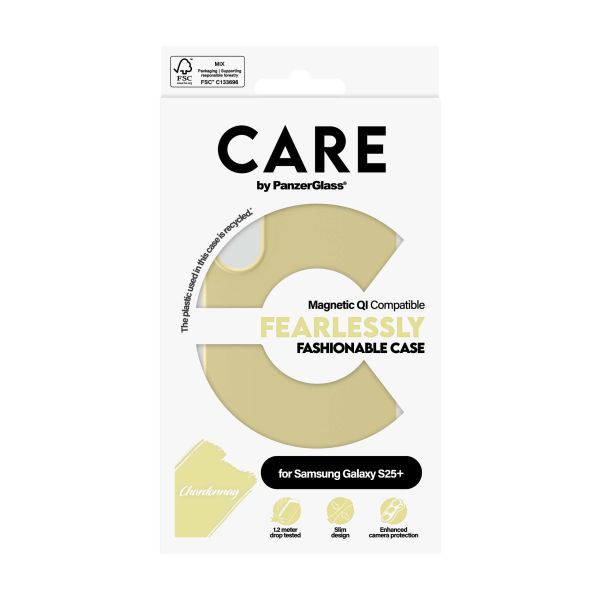 PanzerGlass CARE™ by ® Case Chardonnay w. Qi Compatible Samsung Galaxy S25+ mobiele telefoon behuizingen Hoes Geel (CRRFCOQG37942)