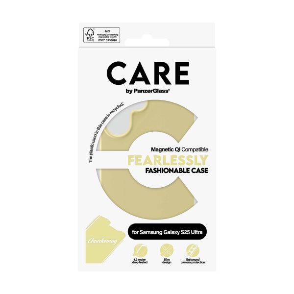 PanzerGlass CARE™ by ® Case Chardonnay w. Qi Compatible Samsung Galaxy S25 Ultra mobiele telefoon behuizingen Hoes Geel (CRRFCOQG38488)