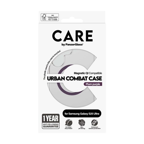 PanzerGlass CARE™ by ® Urban Combat Case Transparent w. Plum Purple Qi Compatible Samsung Galaxy S25 Ultra mobiele telefoon behuizingen Hoes Transparant (CRRFUTCG38488)