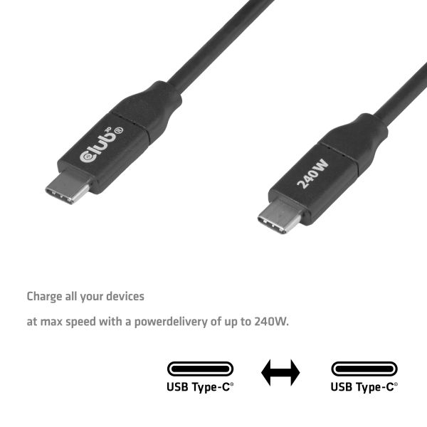 CLUB3D USB-C® veilige kabel 240W zonder dataoverdracht 2m/6,56ft (CAC-2506)