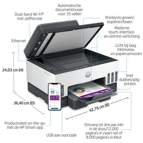 HP Smart Tank 7605 Draadloos All-in-One Kleur Printer, Dubbelzijdig printen; Kopieerapparaat, Scanner (28C02A) HP Smart Tank 7605 Draadloos All-in-One Kleur Printer, Dubbelzijdig printen; Kopieerapparaat, Scanner (28C02A)