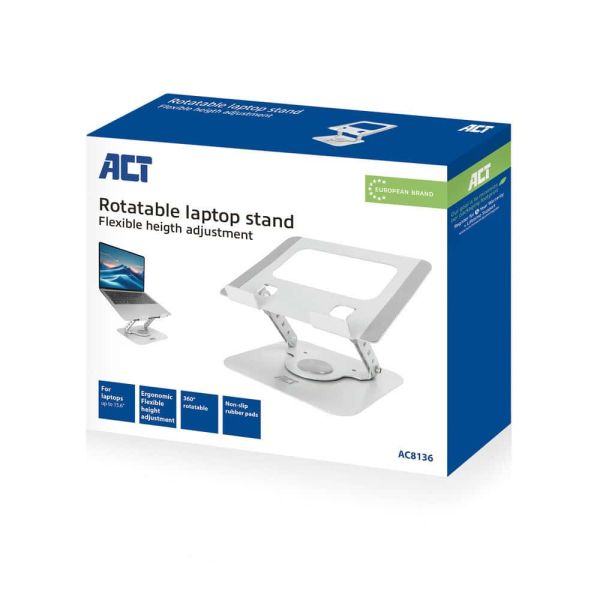 ACT Laptopstandaard 360° draaibaar, traploos in hoogte verstelbaar, Essentials (AC8136)